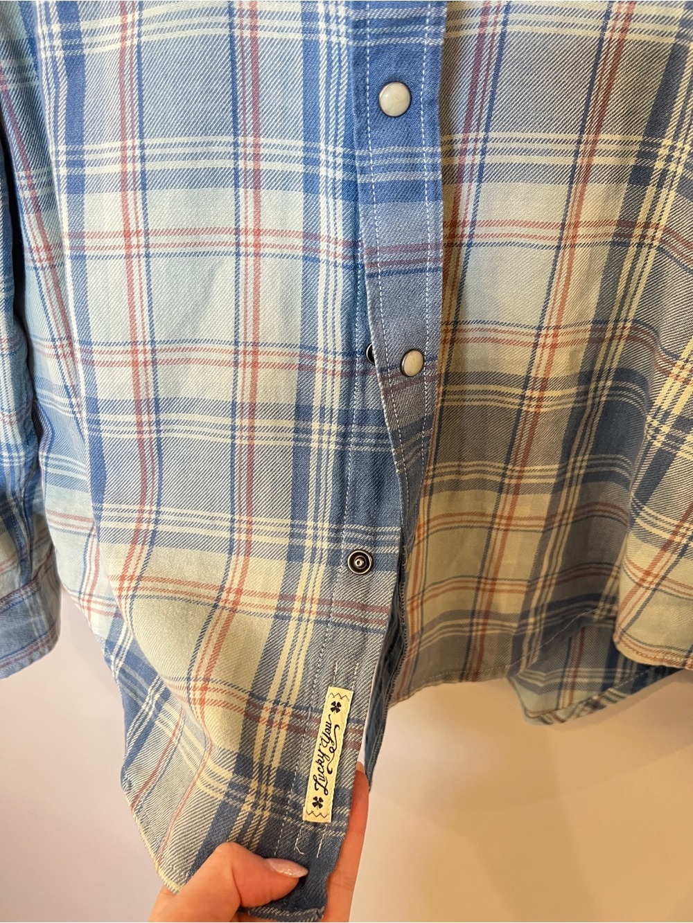 Lucky Brand Blue and Cream Plaid Button-Down Shirt - Picture 5 of 7